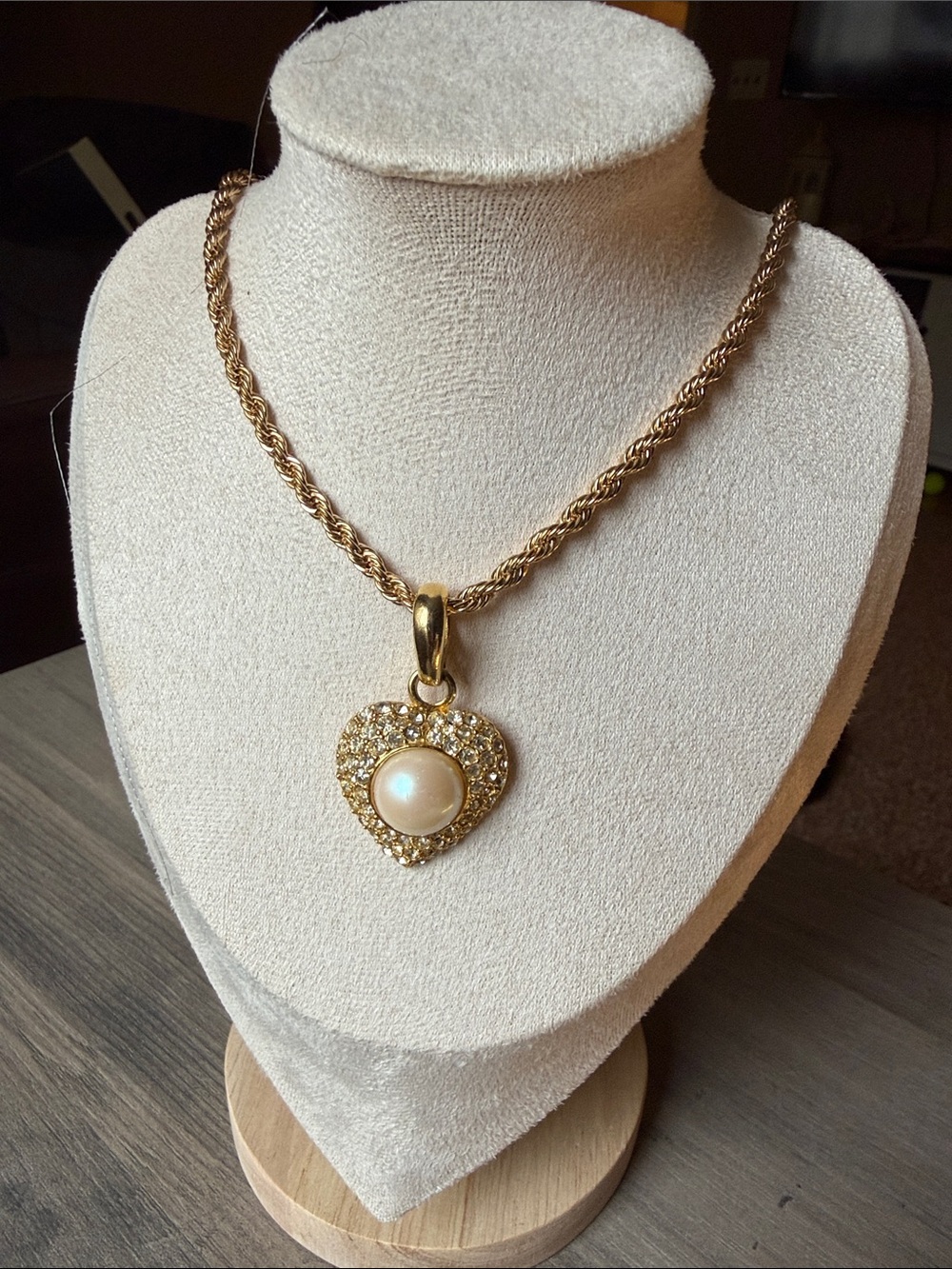 Gold Heart Pendant Necklace with Pearl and Crystal Accents - Women's Jewelry